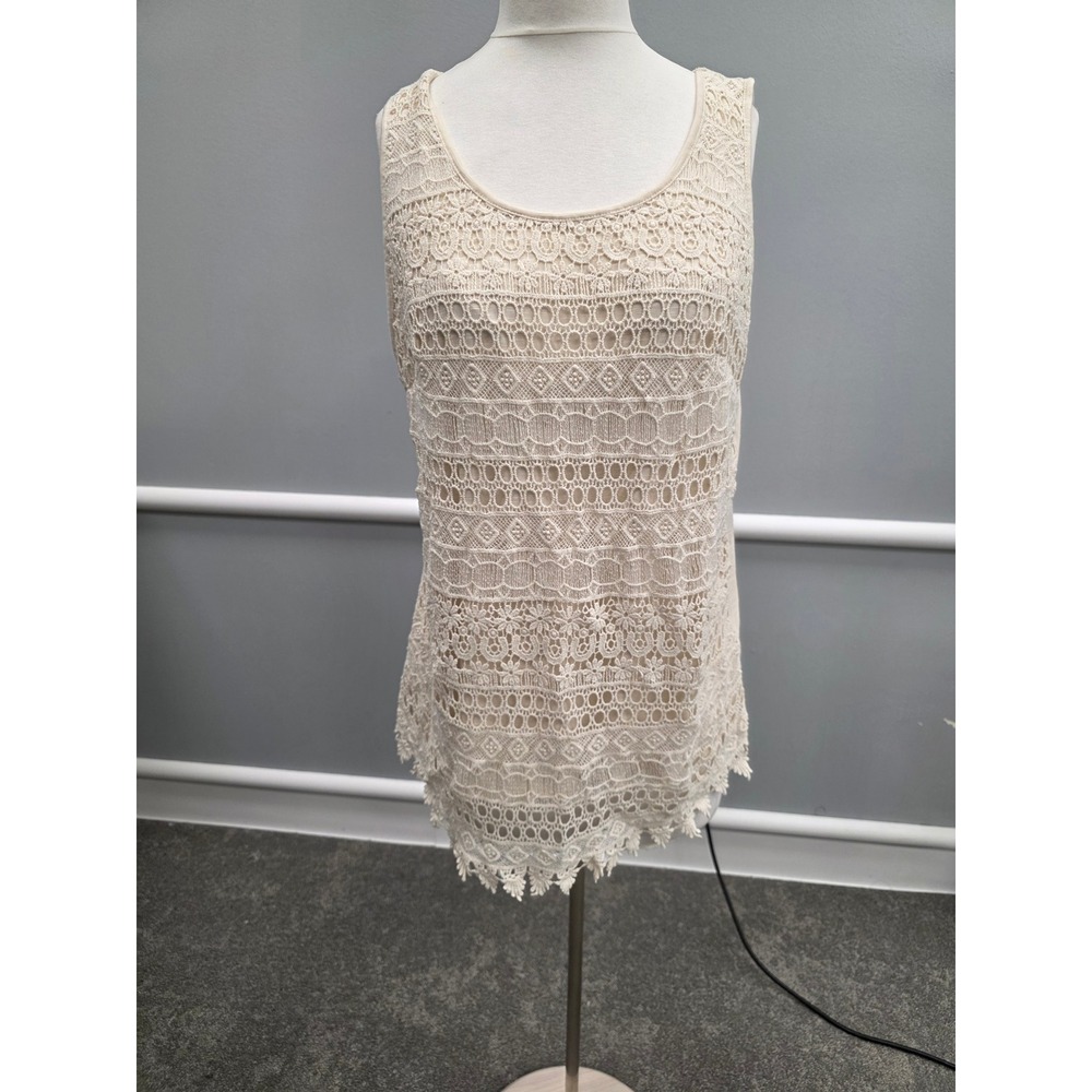 Ava & Viv Ivory Crochet Lace Front Sleeveless Tank Top Plus Size 1X Boho Cream